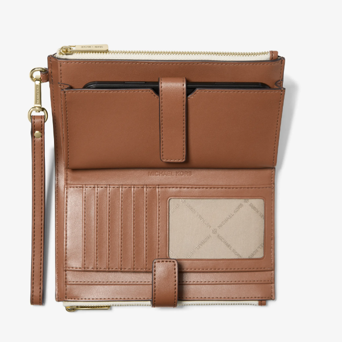 Cartera Michael Kors Double Zip Wristlet – Monograma Vanilla/Café