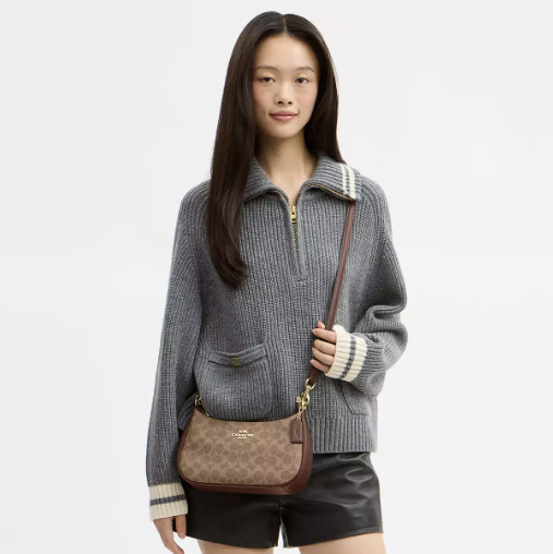 Bolsa Coach Teri Shoulder Bag – Signature Khaki/Saddle