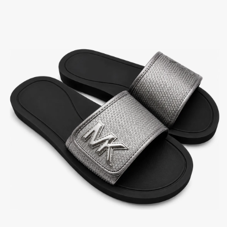 Sandalias Michael Kors MK Slide – Plateado/Negro