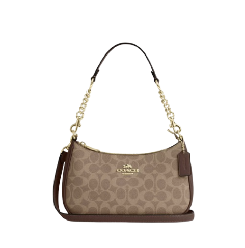 Bolsa Coach Teri Shoulder Bag – Signature Khaki/Saddle