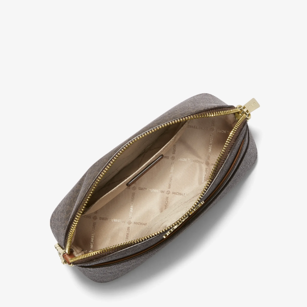 Bolsa Crossbody Michael Kors – Monograma MK Café con Cadena Dorada