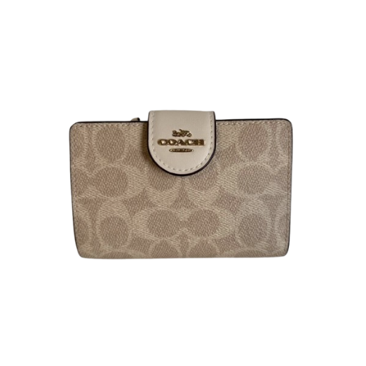Cartera Coach Medium Corner Zip – Signature Canvas  Chalk / Brown