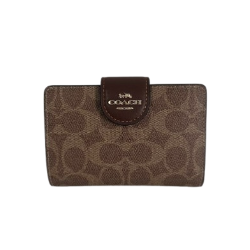 Cartera Coach Medium Corner Zip – Signature Canvas Tan/Saddle