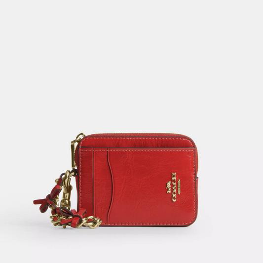 Coach Zip Card Case – Piel Rojo