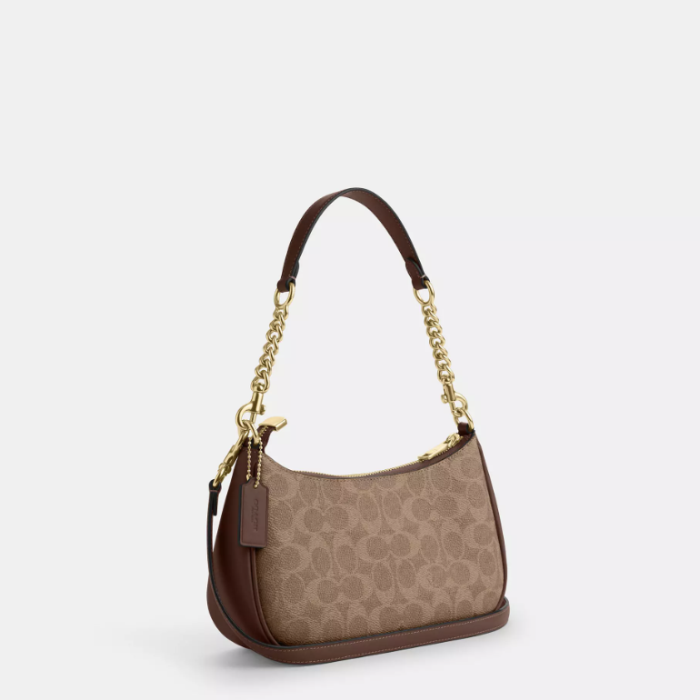 Bolsa Coach Teri Shoulder Bag – Signature Khaki/Saddle
