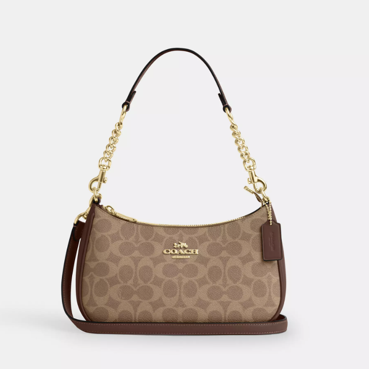 Bolsa Coach Teri Shoulder Bag – Signature Khaki/Saddle
