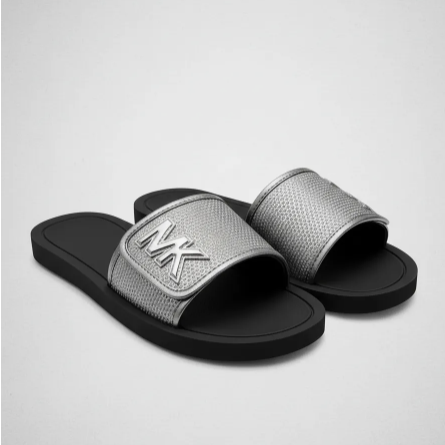 Sandalias Michael Kors MK Slide – Plateado/Negro