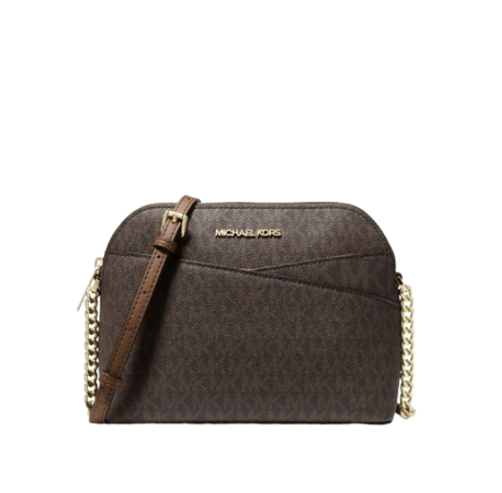 Bolsa Crossbody Michael Kors – Monograma MK Café con Cadena Dorada