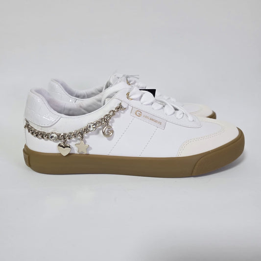 Sneakers GUESS Los Angeles | Con Cadena y Charms Dorados | Blanco