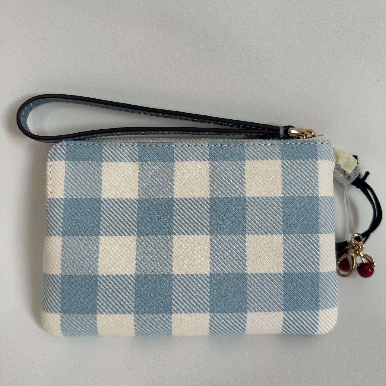 Coach Corner Zip Wristlet – Gingham Azul/Blanco