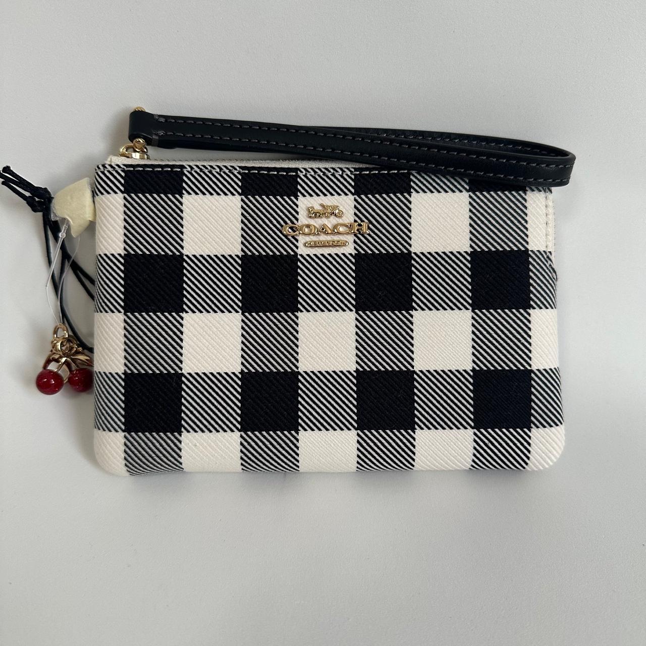Coach Corner Zip Wristlet – Gingham Negro/Blanco