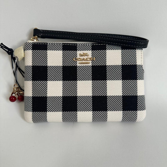 Coach Corner Zip Wristlet – Gingham Negro/Blanco