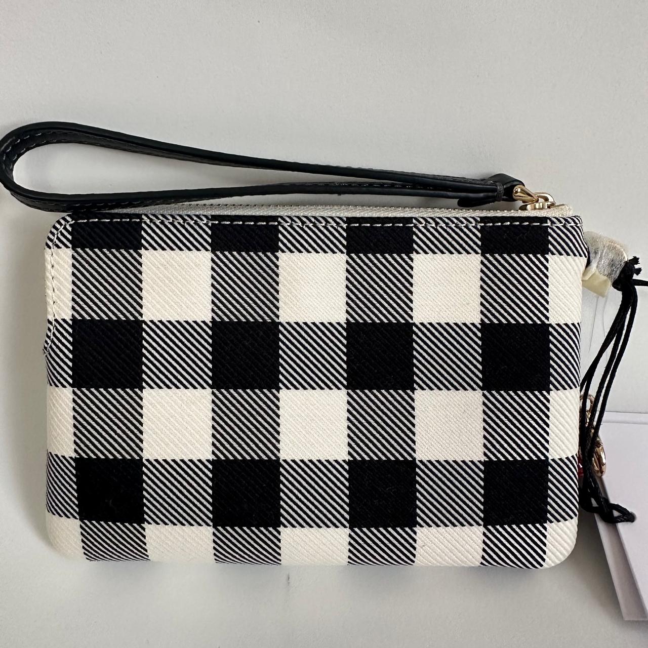 Coach Corner Zip Wristlet – Gingham Negro/Blanco