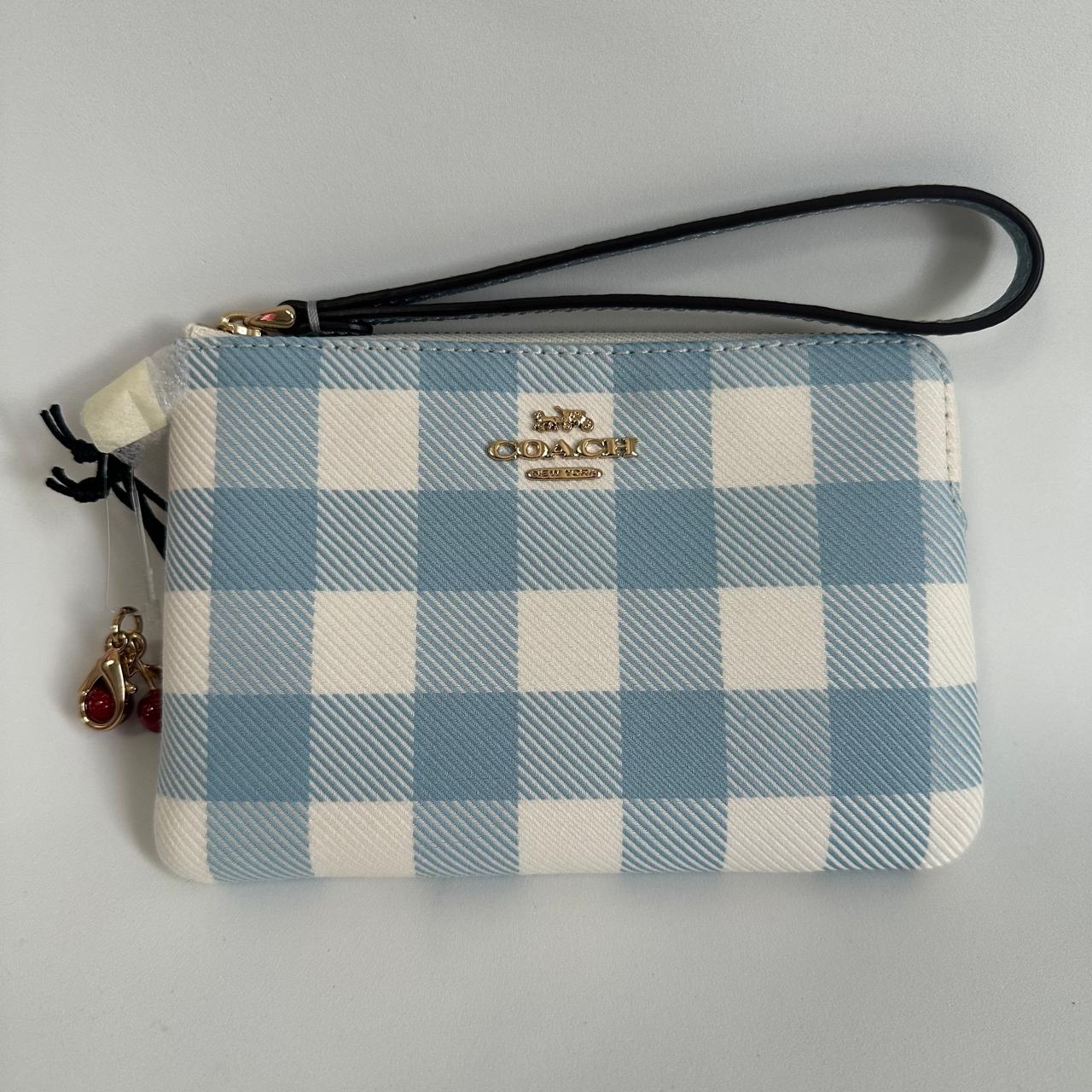 Coach Corner Zip Wristlet – Gingham Azul/Blanco