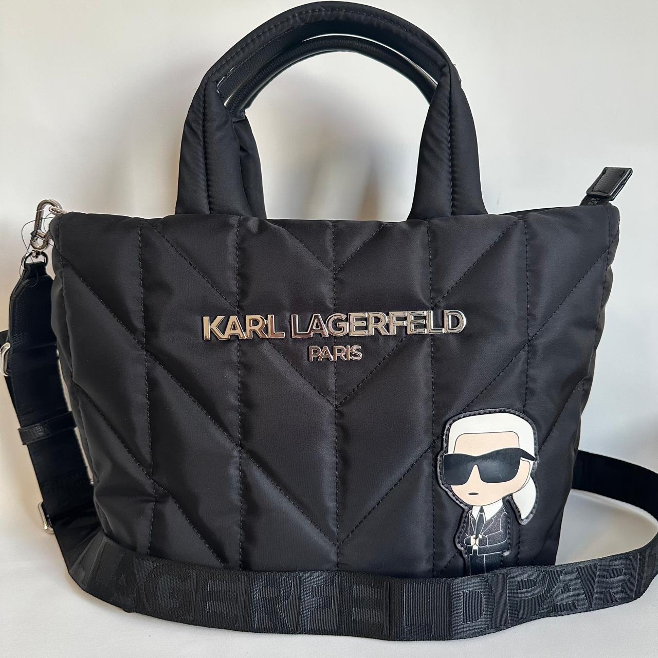 Karl Lagerfeld Paris – Bolsa Tote Acolchada Negra con Cubre Polvo