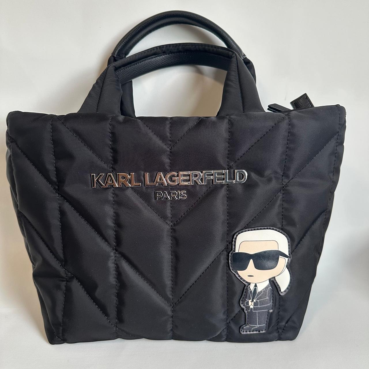 Karl Lagerfeld Paris – Bolsa Tote Acolchada Negra con Cubre Polvo