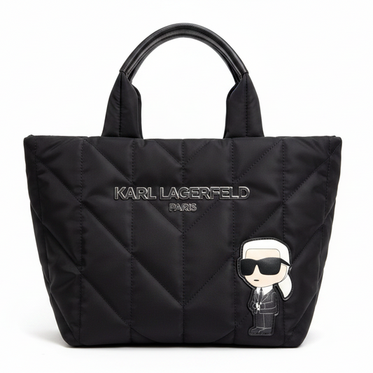 Karl Lagerfeld Paris – Bolsa Tote Acolchada Negra con Cubre Polvo